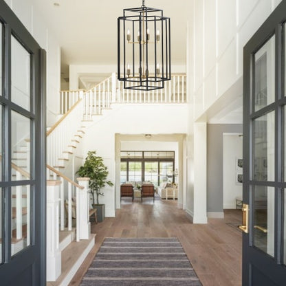 8 Lights Black & Gold Lantern Tiered Chandelier, Industrial Farmhouse Chandelier - No Bulbs Unavailable Platform- Temu