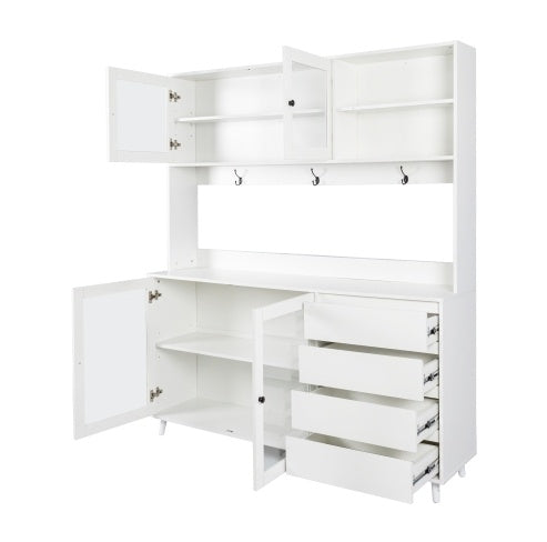 Large Kitchen Hutch Cabinet, Freestanding Pantry Cabinets Storage Kitchen Cupboard With 4 Doors, 4 Drawers & Microwave Shelf, White