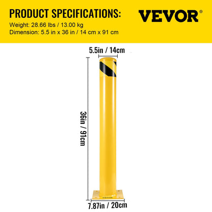 VEVOR Safety Bollard, 36 Inch Height Bollard Post, 5.5 Inch Diameter Steel Pipe Safety Bollard Post, Yellow Steel Bollard, Steel Safety Bollard With 8 Anchor Bolts, Perfect For Traffic-Sensitive Area