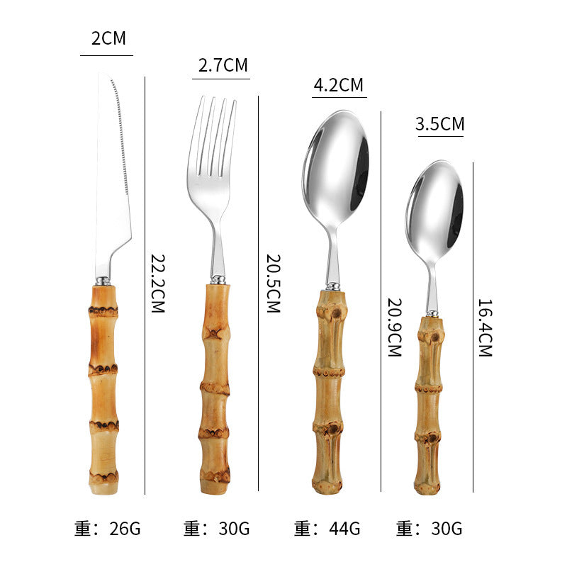 Creative Bamboo Tableware Stainless Steel Steak Cutlery