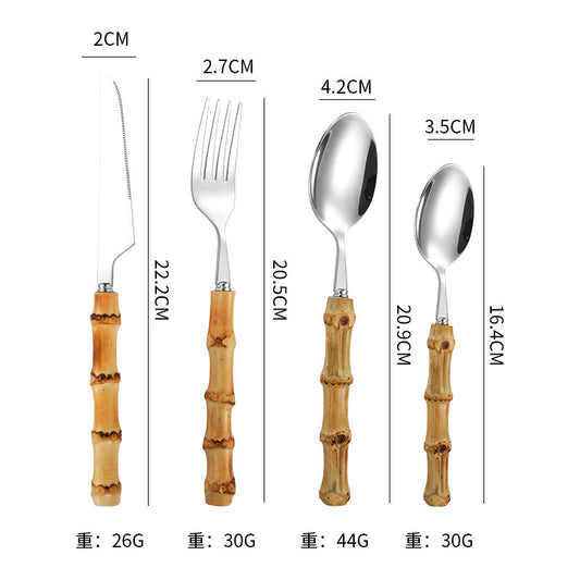 Creative Bamboo Tableware Stainless Steel Steak Cutlery