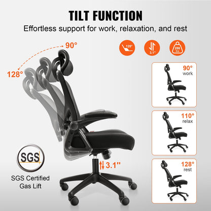 VEVOR Office Chair With Adjustable Lumbar Support, High Back Ergonomic Desk Chair With Adjustable Headrest, Ergonomic Office Chair Backrest With 2D Armrest, Computer Chair For Home, Office