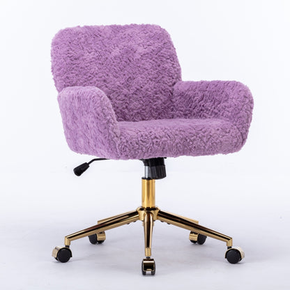 A&A Furniture Office Chair,Artificial Rabbit Hair Home Office Chair With Golden Metal Base,Adjustable