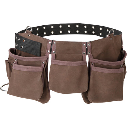 VEVOR 13 Pockets Tool Belt, Adjusts From 29 Inches To 54 Inches, Leather Heavy Duty Tool Pouch Bag With Dual Hammer Loops, Tool Bag For Electrician, Carpenter, Handyman, Construction, Framer, Brown