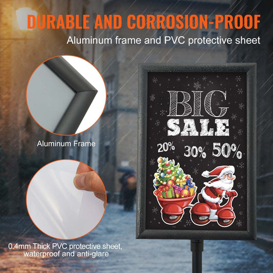 VEVOR Pedestal Sign Holder, 11 X 17 Inch Vertical And Horizontal Adjustable Poster Stand, Heavy-Duty Floor Standing Sign Holder With Round Base For Display, Advertisement, And Outdoor