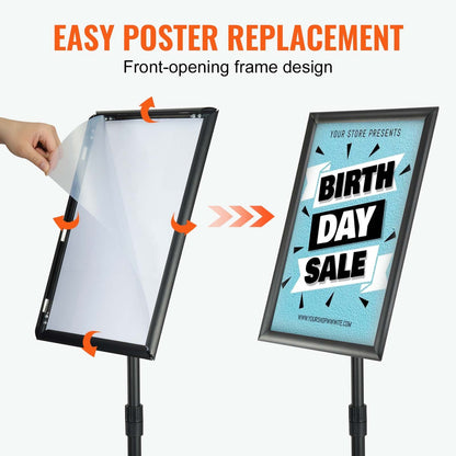 VEVOR Pedestal Sign Holder, 11 X 17 Inch Vertical And Horizontal Adjustable Poster Stand, Heavy-Duty Floor Standing Sign Holder With Round Base For Display, Advertisement, And Outdoor