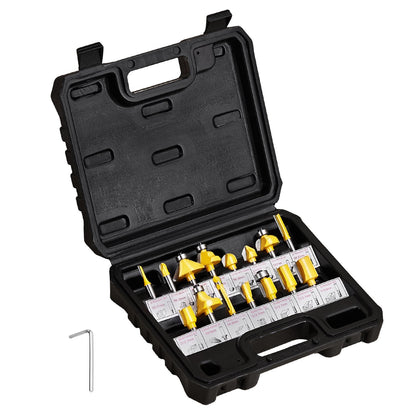 VEVOR Router Bits Set 15 Pieces Carbide Router Bit  Shank Carrying Case