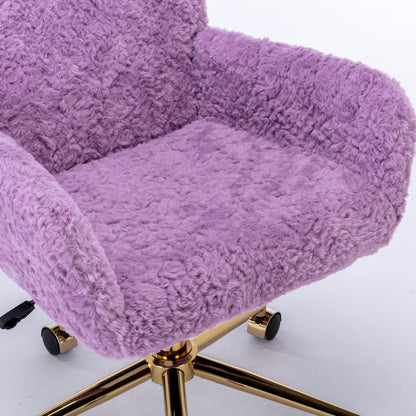 A&A Furniture Office Chair,Artificial Rabbit Hair Home Office Chair With Golden Metal Base,Adjustable
