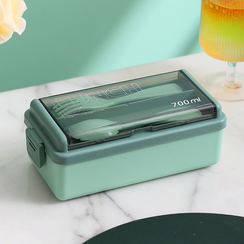 Plastic Lunch Box Microwavable Lunch Box Set Double Layer Divider With Cutlery