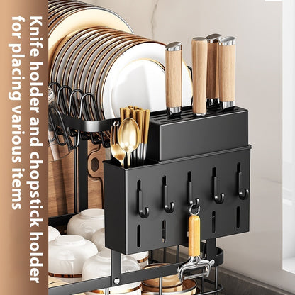 Self-draining Bowl Rack Multi-functional Storage Rack Countertop Dish Drainer Storage
