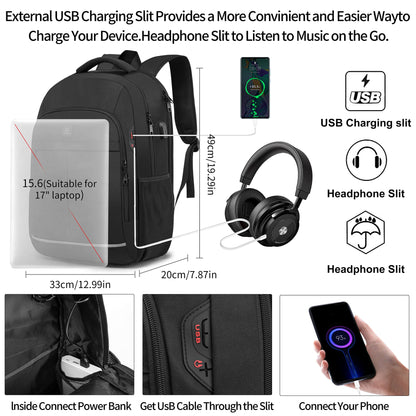 Backpack, Laptop Backpack, Carry on Backpack, Durable Large 17.3 Inch TSA Friendly Business Travel Laptop Backpack with USB Port, College School Bag Gift for Men Women Teens Bookbag, Black