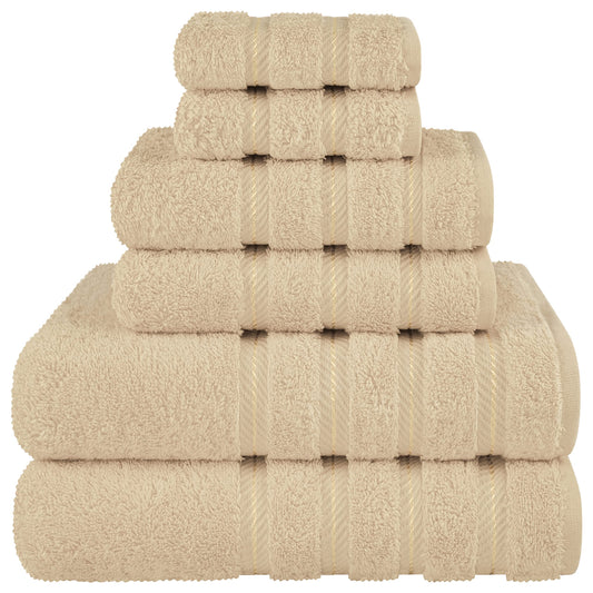 American Soft Linen Luxury 6 Piece Towel Set, 2 Bath Towels 2 Hand Towel 2 Washcloths, 600 GSM 100% Cotton Turkish Towels for Bathroom, Beige Towel Sets