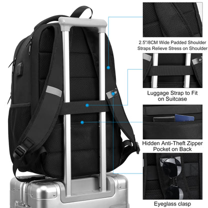 Backpack, Laptop Backpack, Carry on Backpack, Durable Large 17.3 Inch TSA Friendly Business Travel Laptop Backpack with USB Port, College School Bag Gift for Men Women Teens Bookbag, Black