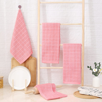100% Cotton Terry Kitchen Towels(Pink, 13 x 28 inches), Checkered Designed, Soft and Super Absorbent Dish Towels, 4 Pack