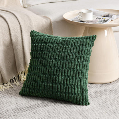 Fancy Homi Set of 4 Green Boho Decorative Throw Pillow Covers 18x18 Inch for Couch Bed Sofa, Aesthetic Modern Bohemian Room Decor, Soft Fuzzy Fluffy Cozy Corduroy Cushion Case 45x45cm