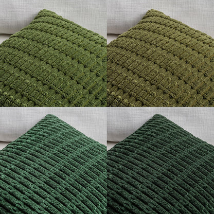 Fancy Homi Set of 4 Green Boho Decorative Throw Pillow Covers 18x18 Inch for Couch Bed Sofa, Aesthetic Modern Bohemian Room Decor, Soft Fuzzy Fluffy Cozy Corduroy Cushion Case 45x45cm