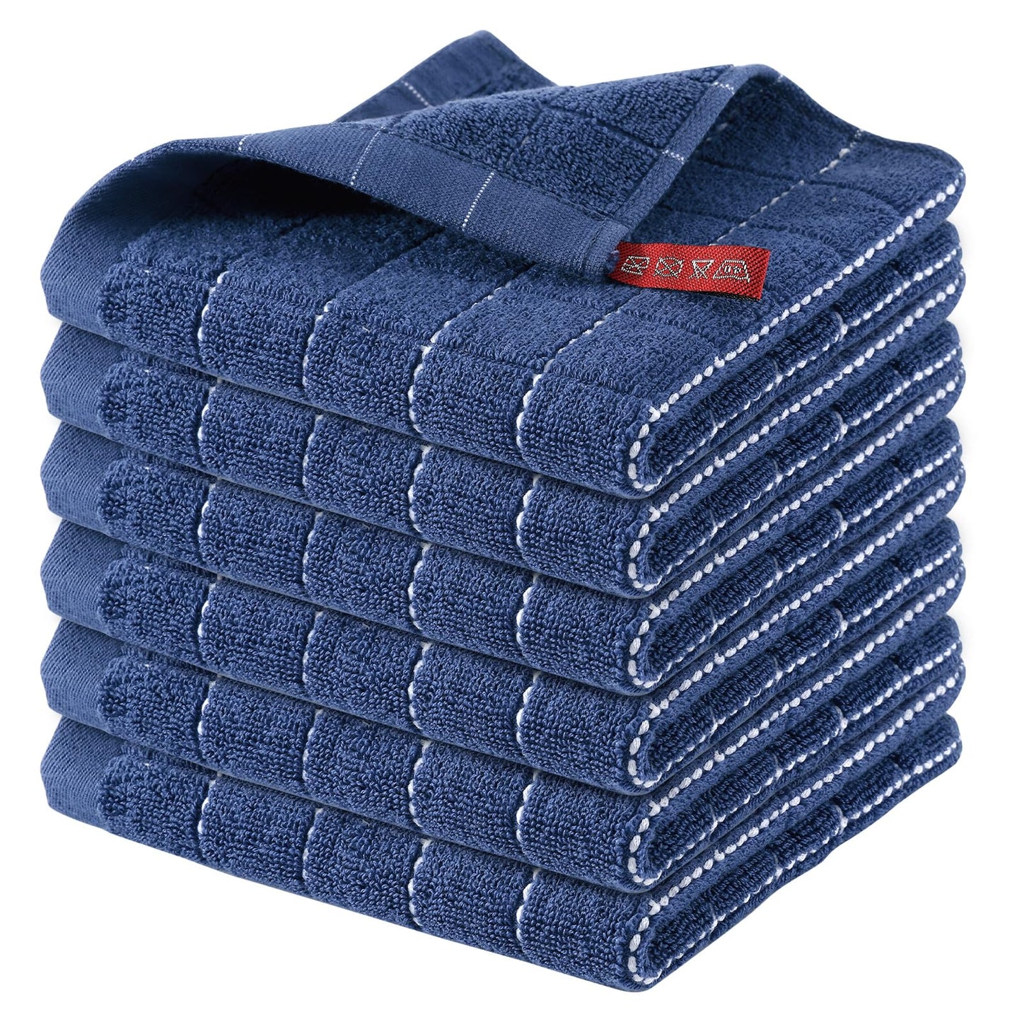 100% Cotton Terry Kitchen Dish Cloths, Ultra Soft and Absorbent Dish Towels for Kitchen, Suitable for Drying and Washing Dishes, 6 Pack, 12 x 12 Inches, Navy Blue