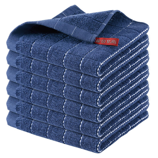 100% Cotton Terry Kitchen Dish Cloths, Ultra Soft and Absorbent Dish Towels for Kitchen, Suitable for Drying and Washing Dishes, 6 Pack, 12 x 12 Inches, Navy Blue