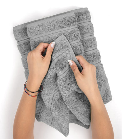 American Soft Linen Luxury 6 Piece Towel Set, 2 Bath Towels 2 Hand Towel 2 Washcloths, 600 GSM 100% Cotton Turkish Towels for Bathroom, Light Grey Towel Sets