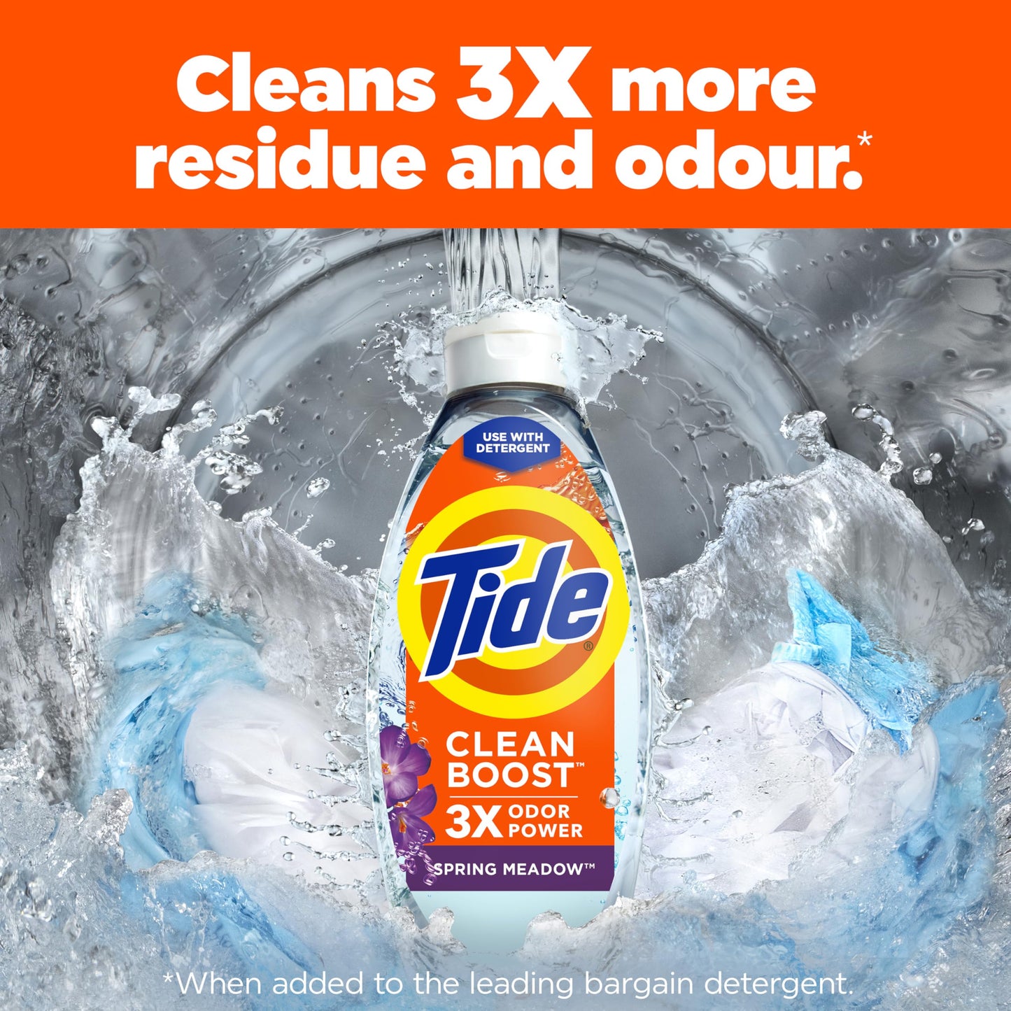 Tide Clean Boost Fabric Rinse, Removes Odours and Residues, Safe on All Fabrics, Free of Dyes and Heavy Perfumes, Spring Meadow Scent, 754ML
