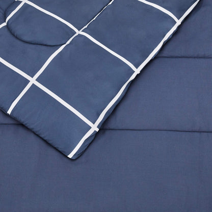 7-Piece Lightweight Microfiber Bed-in-a-Bag Comforter Bedding Set - King, Navy with Simple Plaid