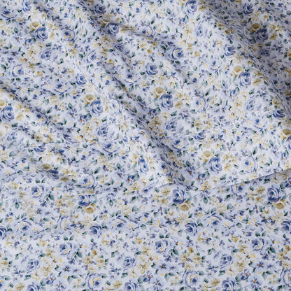 Lightweight Super Soft Easy Care Microfiber 4 Piece Bed Sheet Set With 14-inch Deep Pockets, Queen, Blue Floral,Printed
