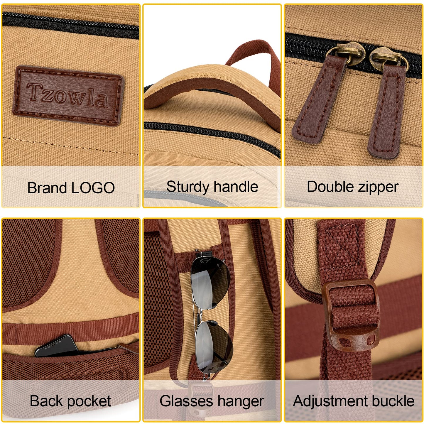 Tzowla Canvas Laptop Backpack, Bag for Men Women,Travel Work Rucksack Fits 15.6 Inch Laptop,Bookbag with USB Charging Port-Yellow