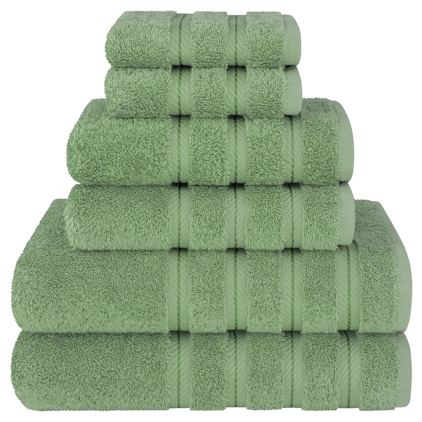 American Soft Linen Luxury 6 Piece Towel Set, 2 Bath Towels 2 Hand Towel 2 Washcloths, 600 GSM 100% Cotton Turkish Towels for Bathroom, Sage Green Towel Sets