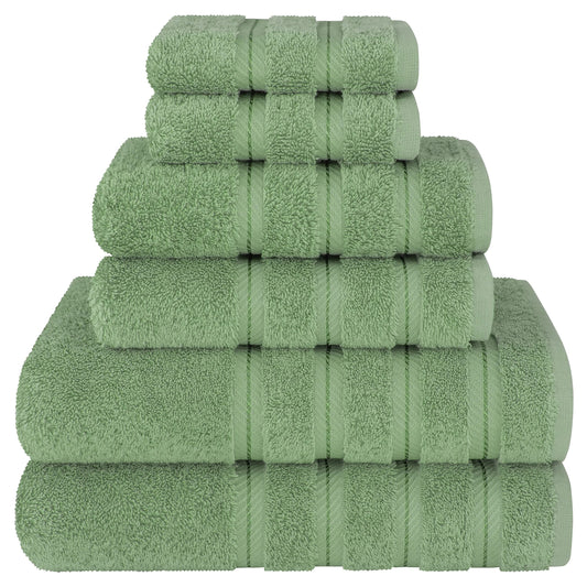 American Soft Linen Luxury 6 Piece Towel Set, 2 Bath Towels 2 Hand Towel 2 Washcloths, 600 GSM 100% Cotton Turkish Towels for Bathroom, Sage Green Towel Sets