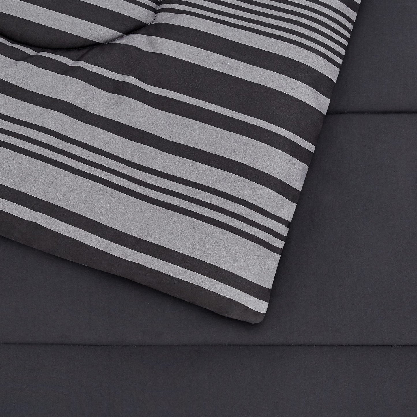 7-Piece Lightweight Microfiber Bed-in-a-Bag Comforter Bedding Set - Full/Queen, Gray Calvin Stripe
