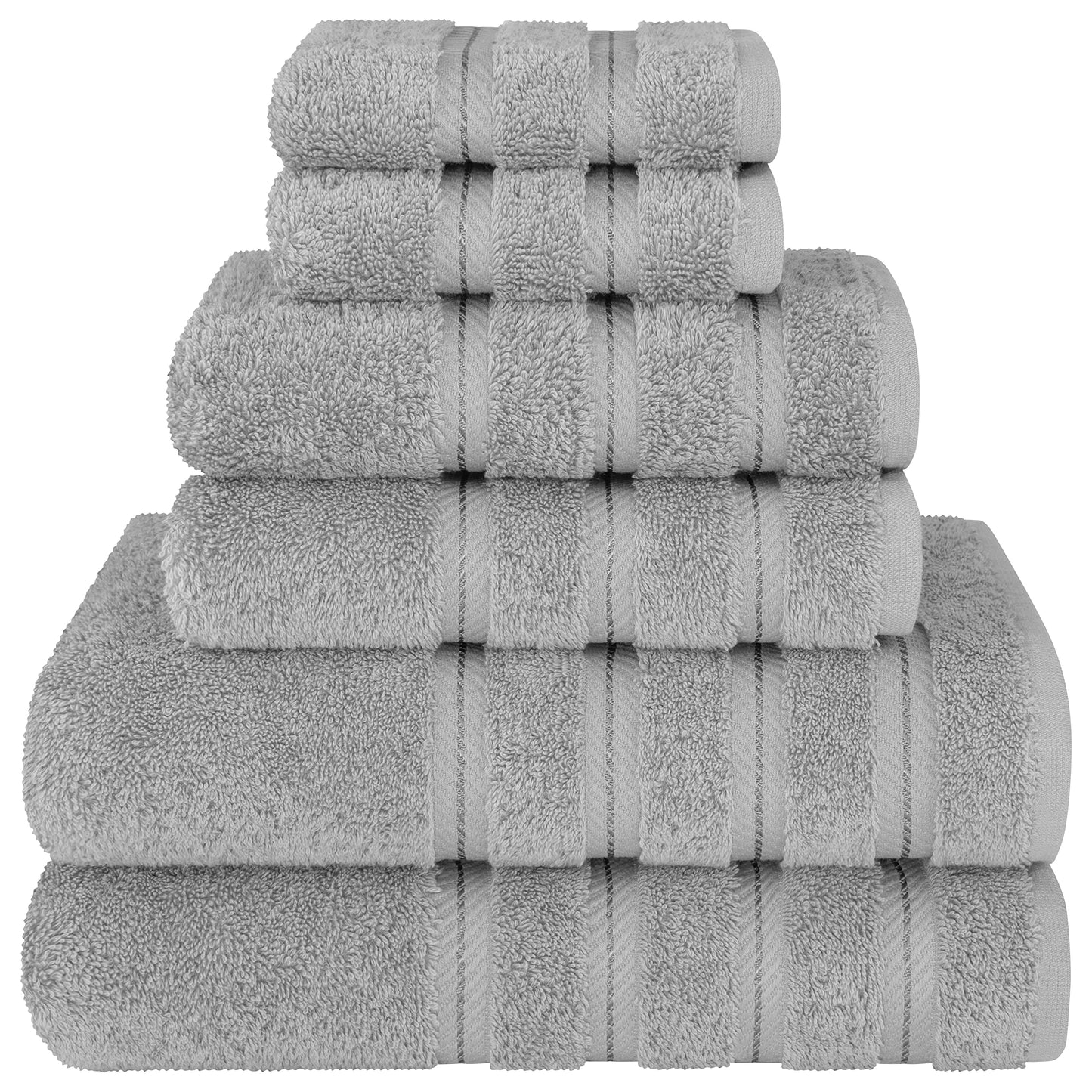 American Soft Linen Luxury 6 Piece Towel Set, 2 Bath Towels 2 Hand Towel 2 Washcloths, 600 GSM 100% Cotton Turkish Towels for Bathroom, Light Grey Towel Sets