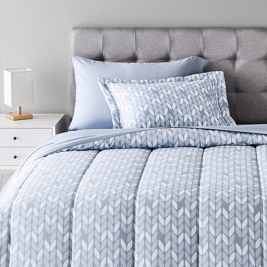 5-Piece Lightweight Microfiber Bed-In-A-Bag Comforter Bedding Set - Twin/Twin XL, Gray Leaf