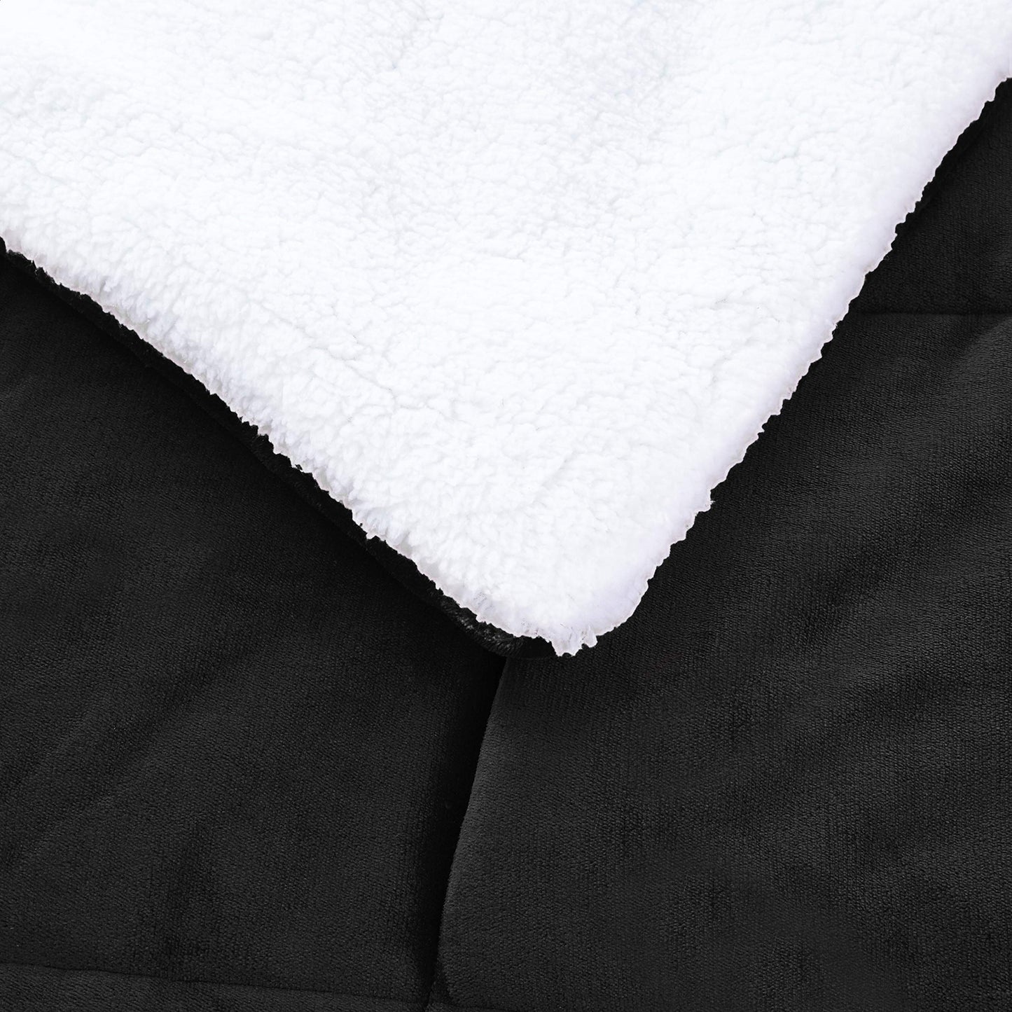 Ultra-Soft Micromink Sherpa Comforter Bed Set - Black, Full/Queen