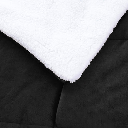 Ultra-Soft Micromink Sherpa Comforter Bed Set - Black, Full/Queen