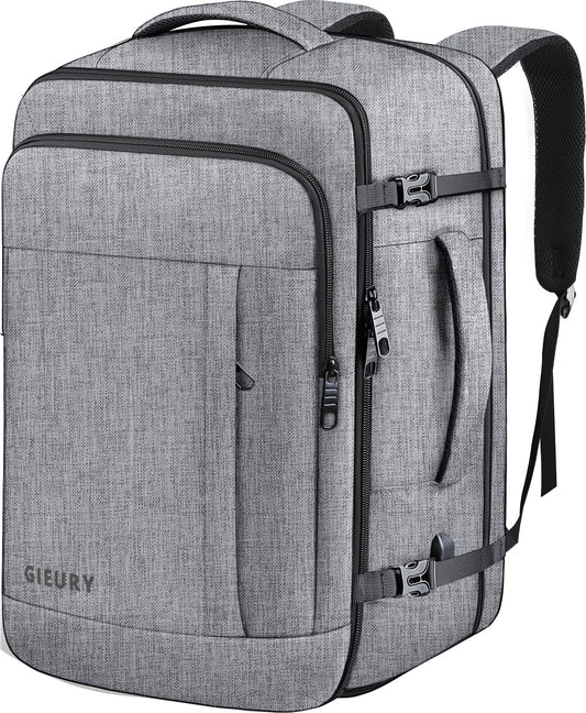 Carry On Backpack, 55L Extra Large Travel Backpack for Men & Women, Expandable Big Capacity For Airplanes, Travel Gifts for Men Women, Fits 18.4 Inch Laptop, Luggage Suitcase Daypack Bag, Grey