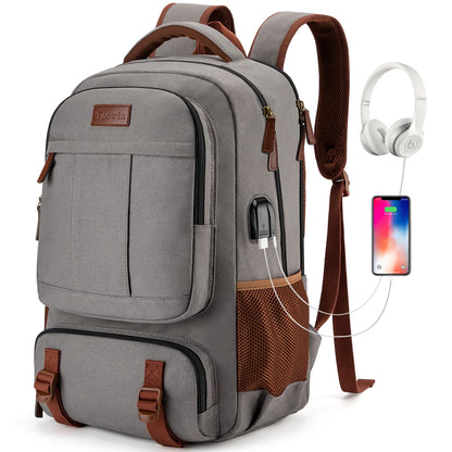 Tzowla Canvas Laptop Backpack Men,Bag for Women,School Travel College Work Rucksack Fits 15.6 Inch Laptop,Bookbag with USB Charging Port