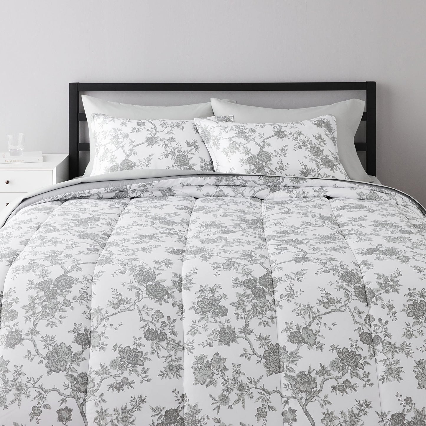 8-Piece Ultra-Soft Microfiber Bed-In-A-Bag Comforter Bedding Set - King, Grey Chinoiserie