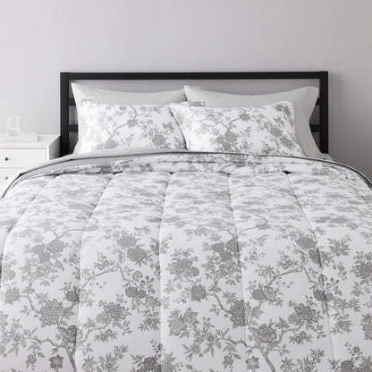 8-Piece Ultra-Soft Microfiber Bed-In-A-Bag Comforter Bedding Set - King, Grey Chinoiserie