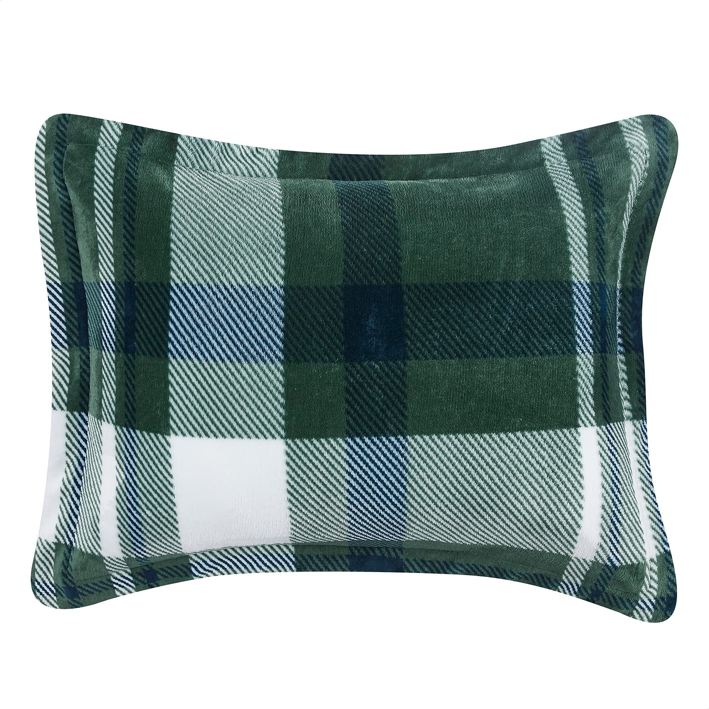 Ultra-Soft Micromink Sherpa 3 Piece Comforter Bed Set, Full/Queen, Green Plaid