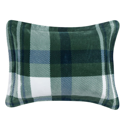 Ultra-Soft Micromink Sherpa 3 Piece Comforter Bed Set, Full/Queen, Green Plaid