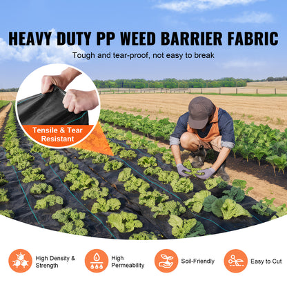 VEVOR 3FTx50FT Premium Heavy Duty Weed Barrier Landscape Fabric, 3.2OZ Woven Geotextile Fabric Under Gravel, High Permeability For Weed Blocker Weed Mat, Driveway Fabric, Weed Control Garden Cloth