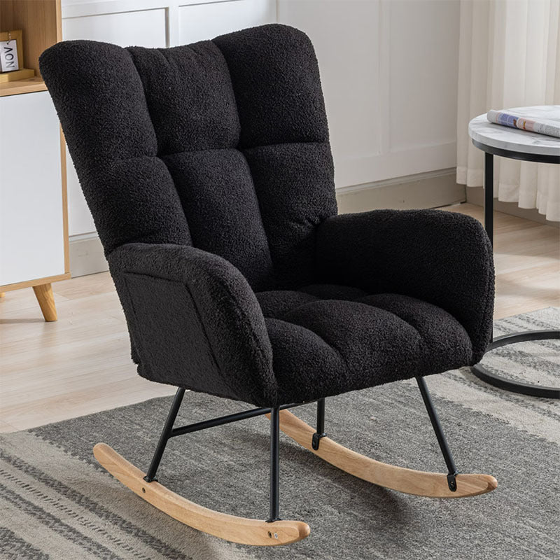 Rocking Chair With Pocket, Soft Teddy Fabric Rocking Chair For Nursery, Comfy Wingback Golider Rocking Chair With Safe Solid Wood Base For Living Room Bedroom Balcony Cannot Be Sold On Temu