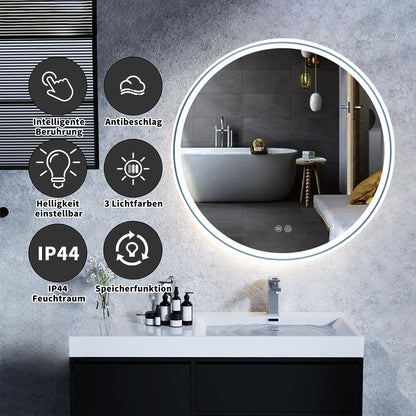 Bathroom Mirror Dual Light Strip Circular 60cm