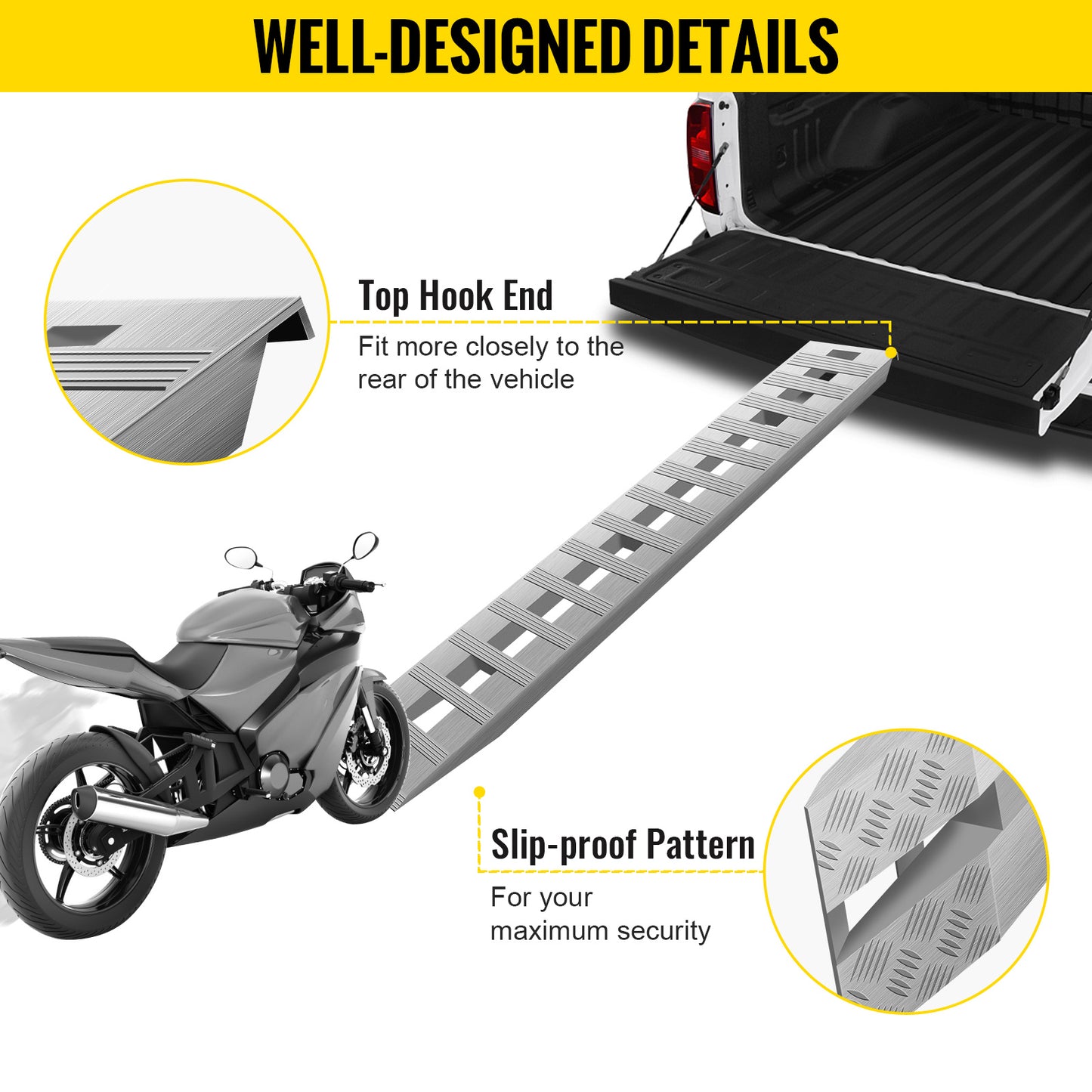 VEVOR 84x14x2.5 Inch Aluminum Ramps 6000LBS Capacity Car Trailer Truck ATV Ramps 1 Pair 2 Ramps
