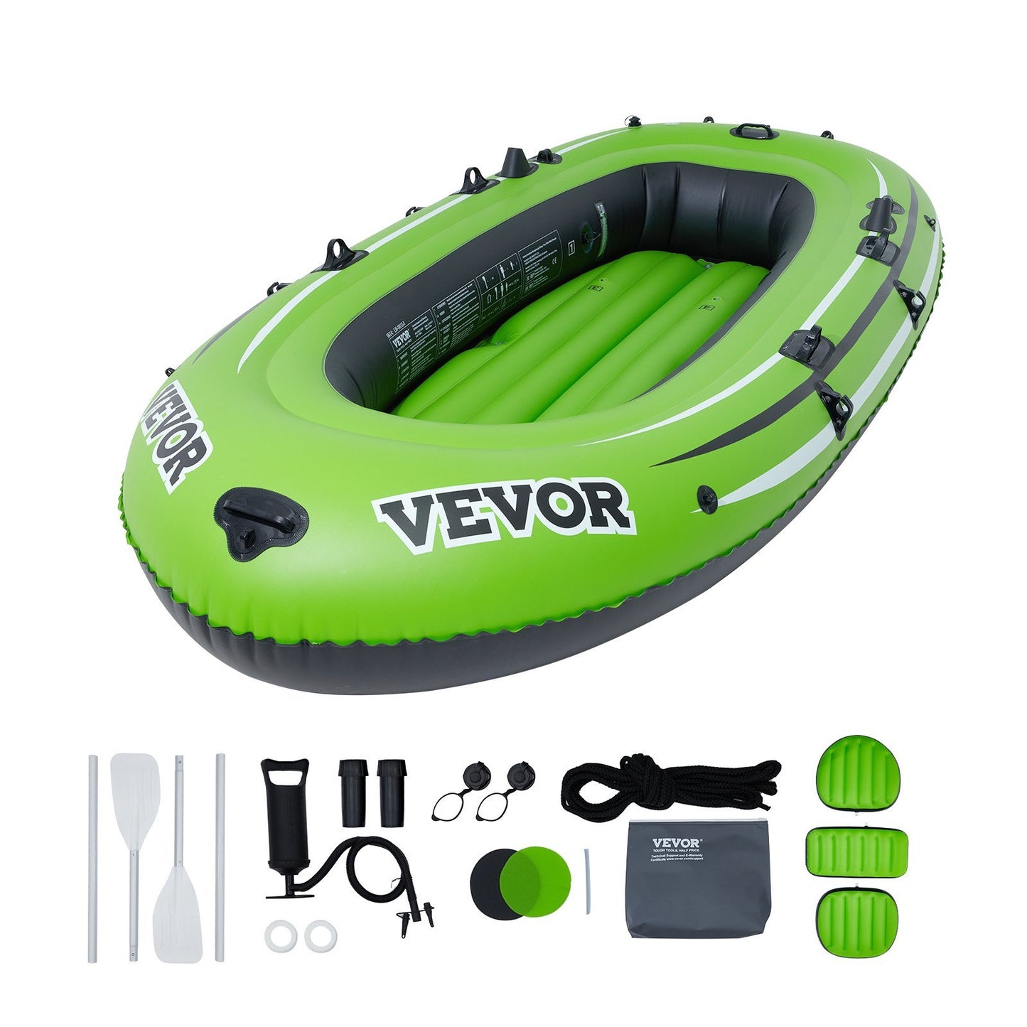 VEVOR Inflatable Boat, 5-Person Inflatable Fishing Boat, Strong PVC Portable Boat Raft Kayak,  Aluminum Oars, High-Output Pump, Fishing Rod Holders, And 2 Seats, 1100 Lb Capacity For Adults, Kids