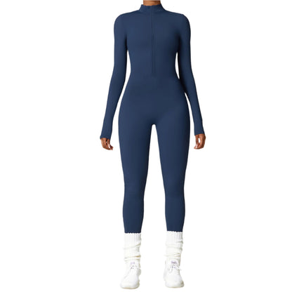 Women's Zipper Long-sleeved Jumpsuit - yoga fitness Bodysuit with Breathable Fabric