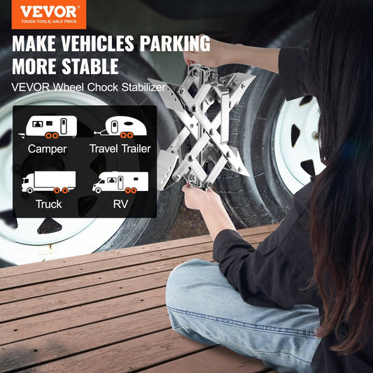 VEVOR Camper Wheel Chock Stabilizer, X-shaped RV Stabilizer Wheel Chock, Fit For Tire Space, 2 Sets Of Wheel Chocks With Ratchet Wrench And Storage Bag For Campers Travel Trailers Trucks