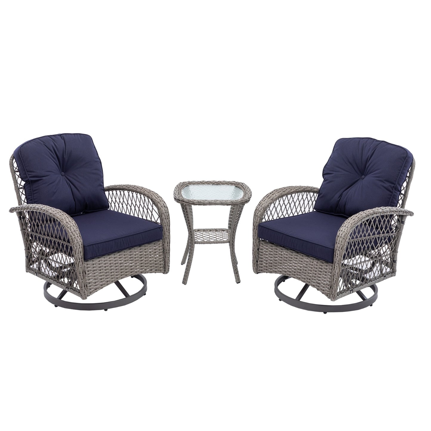 3pc Outdoor Swivel Rocker Patio Chairs 360  Rocking Set With Thick Cushions