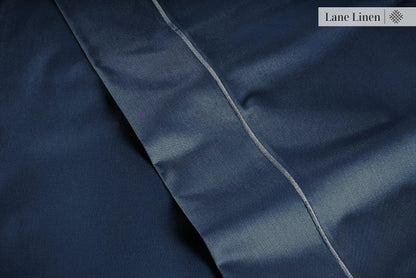 LANE LINEN 100% Egyptian Cotton Bed Sheets King Size – Long Staple Mercerized Cotton, Luxury Hotel-Quality, 15" Deep Pocket King Sheet Set with Reinforced French Seams – Estate Blue