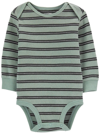 Simple Joys by Carter's Baby Boys' 4-Pack Long-Sleeve Thermal Bodysuits, Rust/Navy/Stripes, 3-6 Months